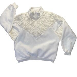 Vintage Lady Foot Locker White Textured Knit Half-Zip Sweatshirt Size M